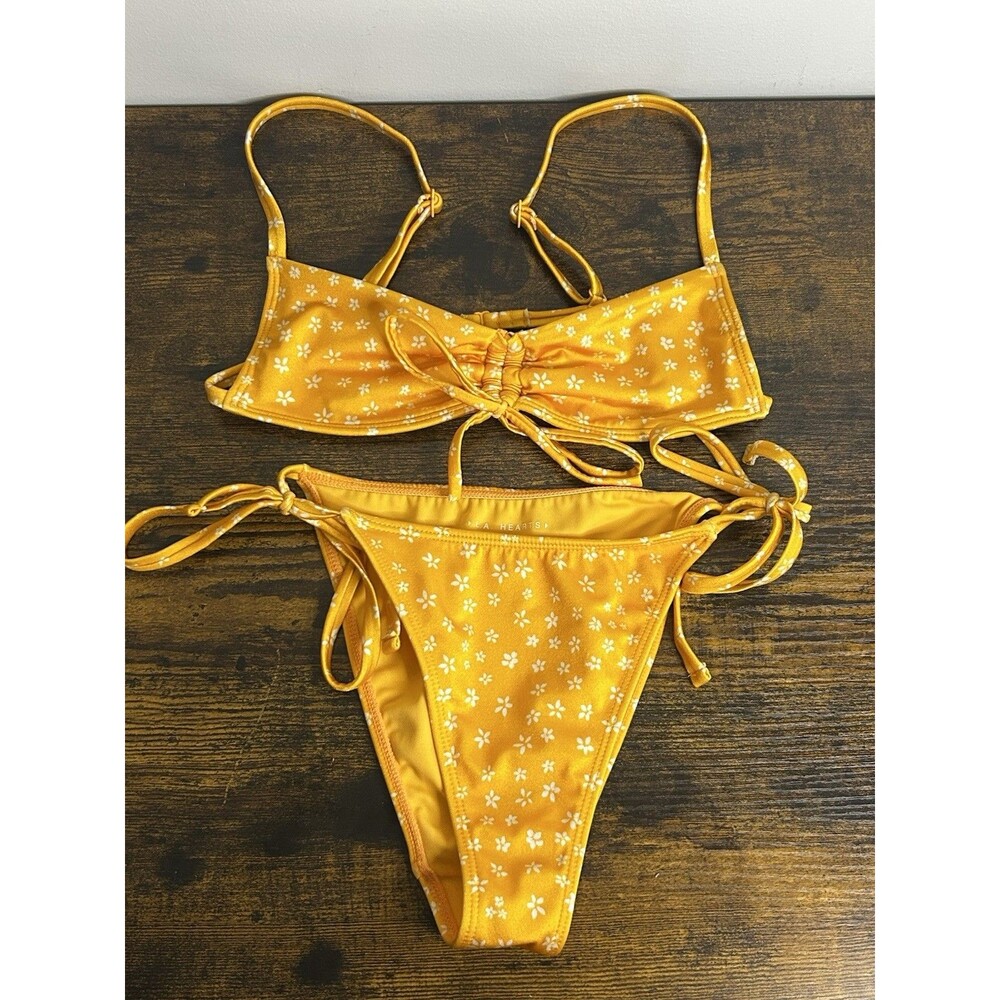 Yellow LA Hearts by PacSun bikini set Size XS a cinched front tie on the top